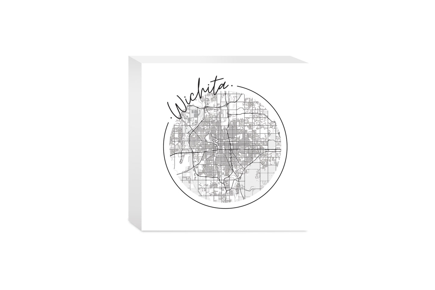 Minimalist B&W Kansas Wichita Circle Map | Wood Block | Eaches | Min 4