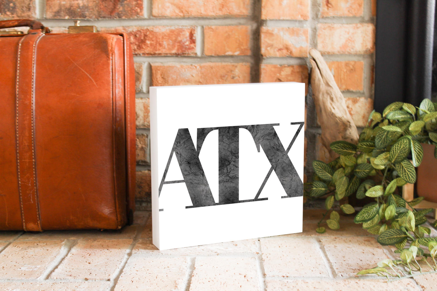 Minimalistic B&W Texas Austin White Initials | Wood Block | Eaches | Min 2