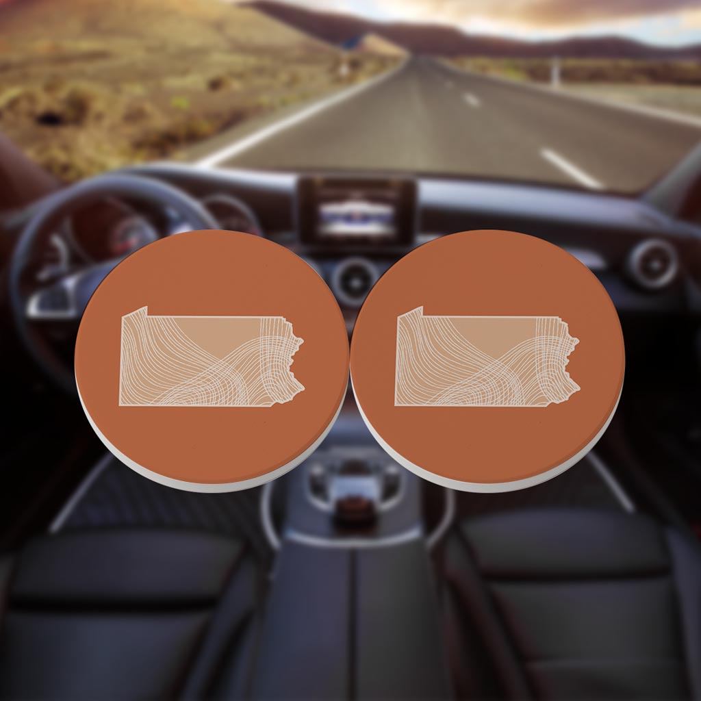 Modern Minimalist Pennsylvania State Lines Light | Absorbent Car Coasters | Set of 2 | Min 4