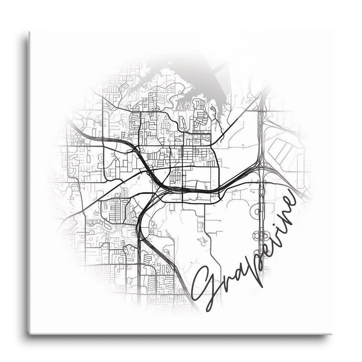 Minimalistic B&W Texas Grapevine Circle Map | Hi-Def Glass Art | Eaches | Min 1