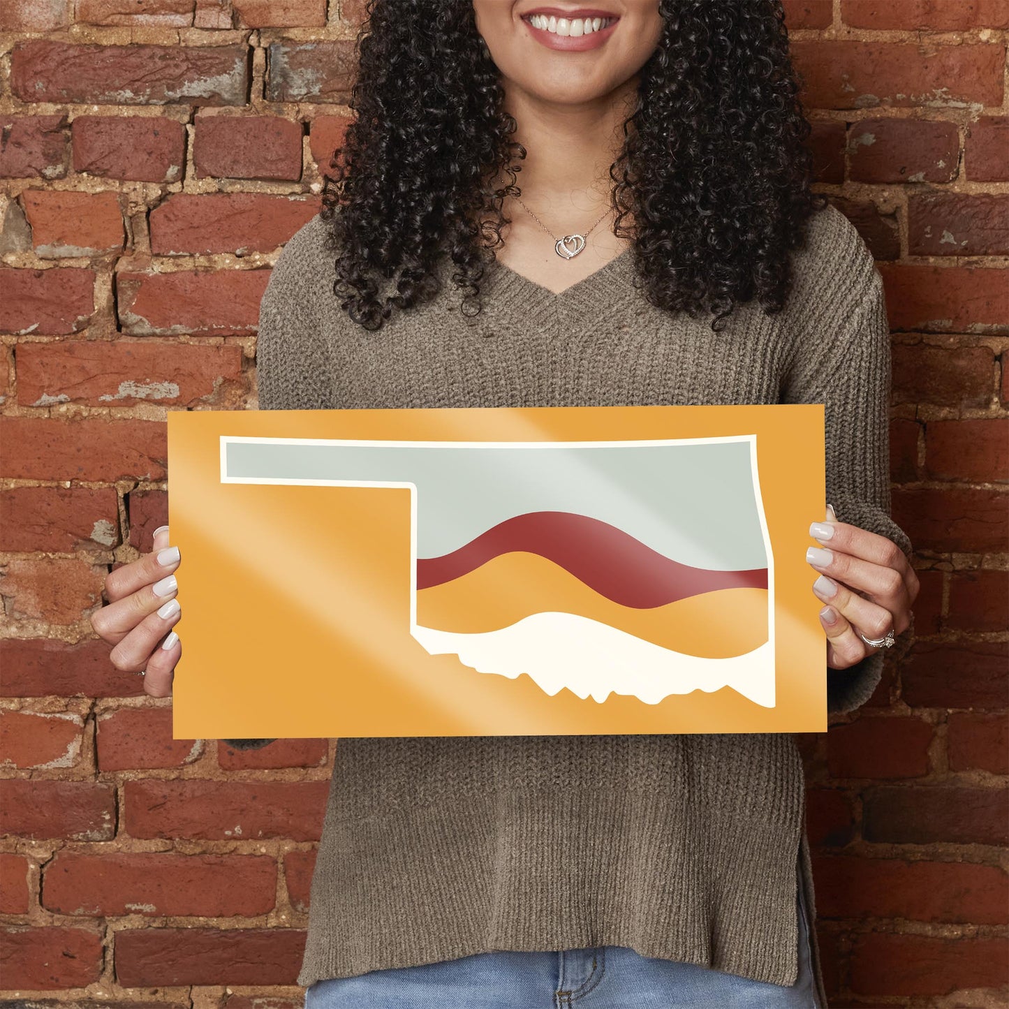 Modern Minimalist Oklahoma Orange Retro State Shape With Hills | Hi-Def Glass Art | Eaches | Min 2