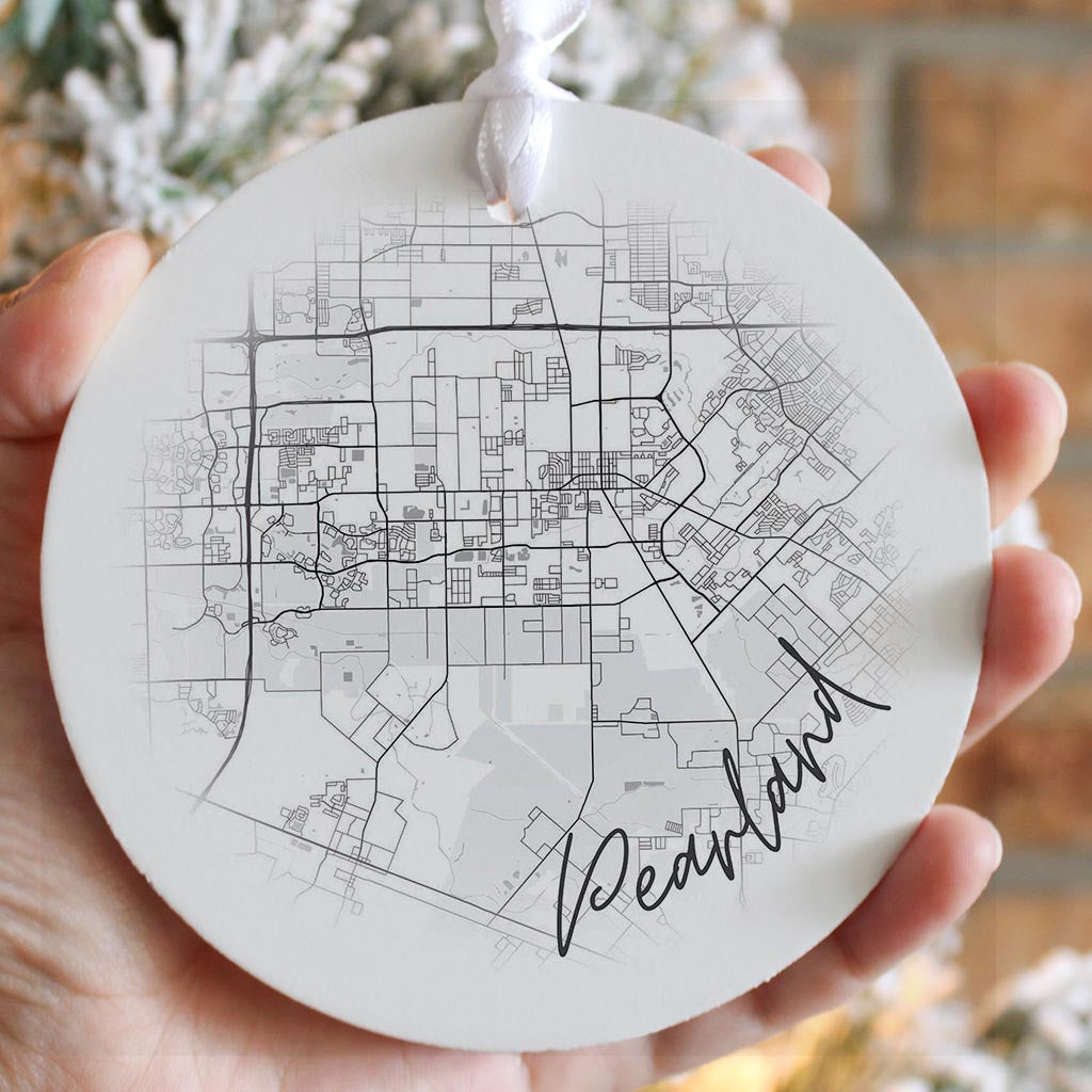 Minimalistic B&W Texas Pearland City Circle Map | Wood Ornament | Eaches | Min 6