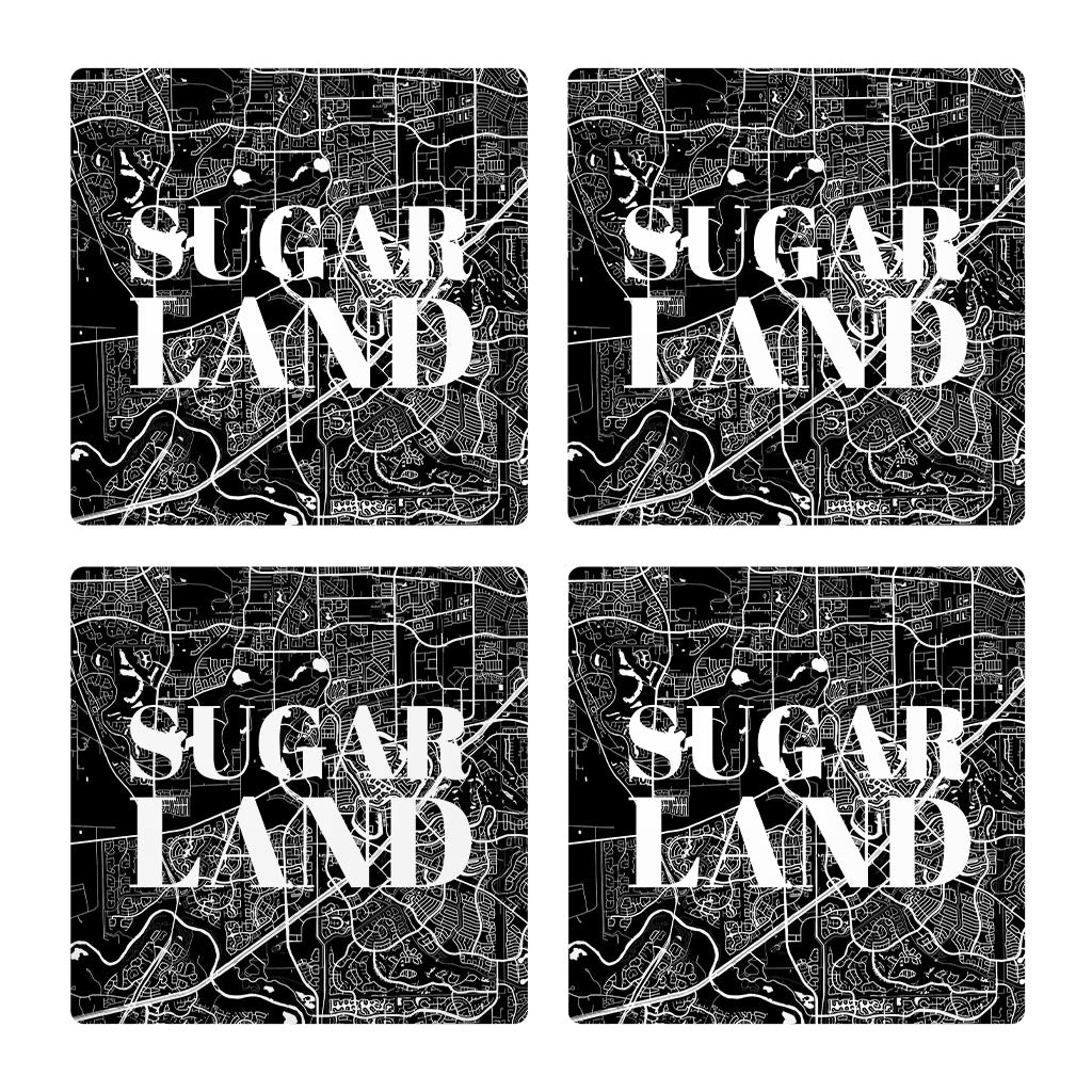 Minimalistic B&W Texas Sugarland Map| Absorbent Coasters | Set of 4 | Min 2