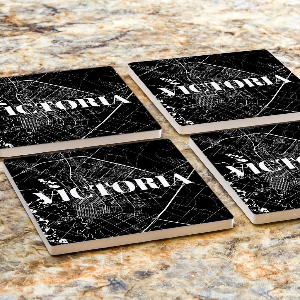 Minimalistic B&W Texas Victoria Map | Absorbent Coasters | Set of 4 | Min 2