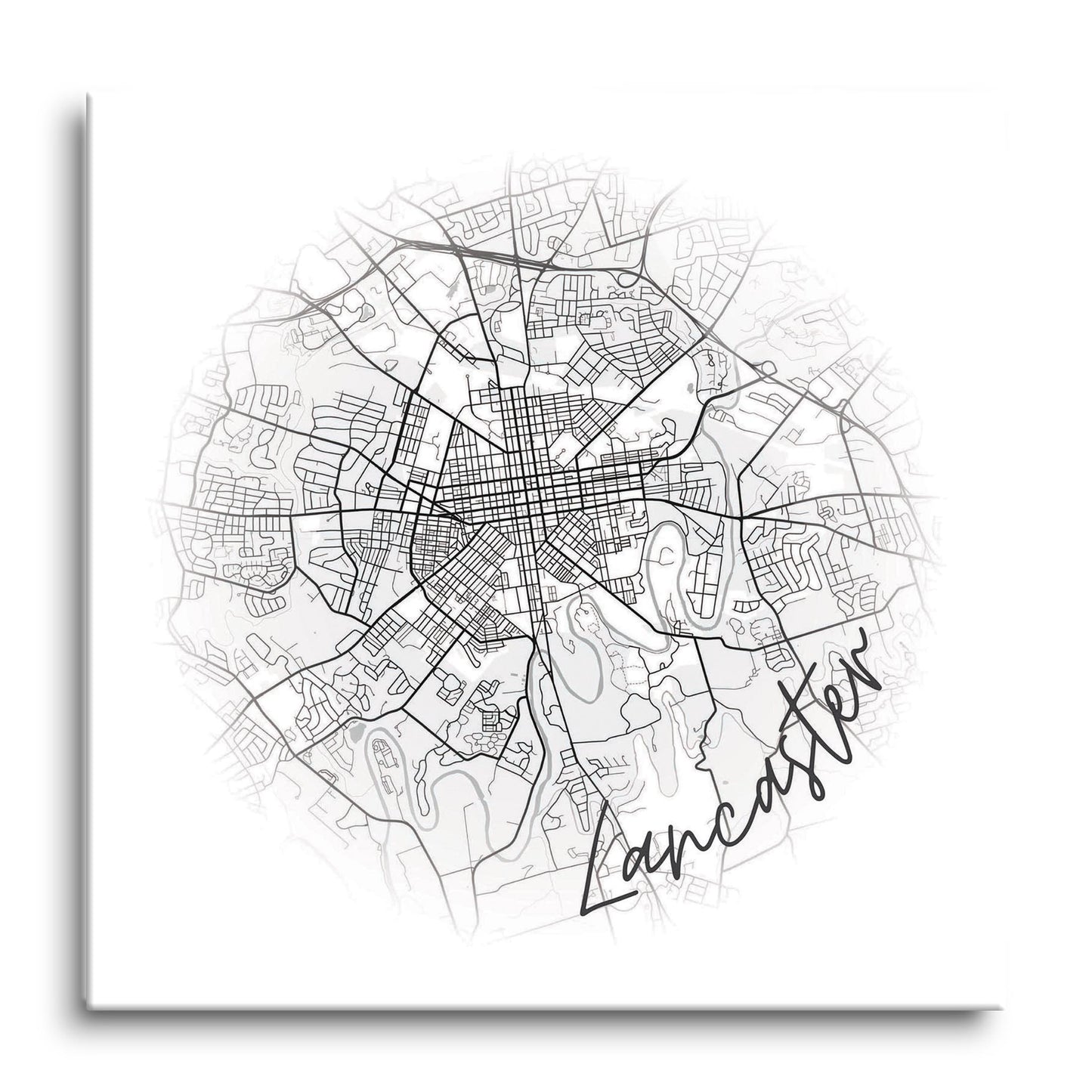 Minimalistic B&W Pennsylvania Lancaster Circle Map | Hi-Def Glass Art | Eaches | Min 1