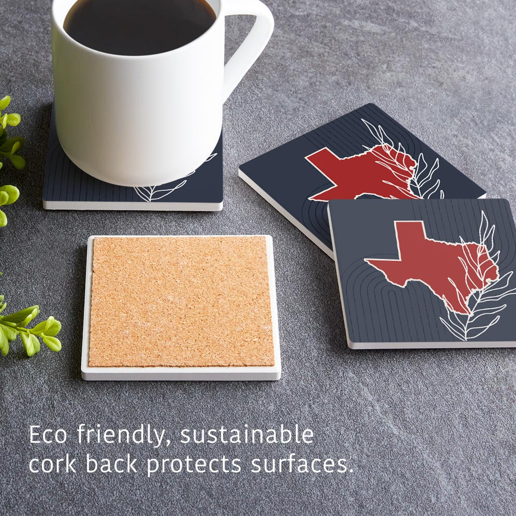 Modern Minimalist Texas Colors Shape Leaf| Absorbent Coasters | Set of 4 | Min 2