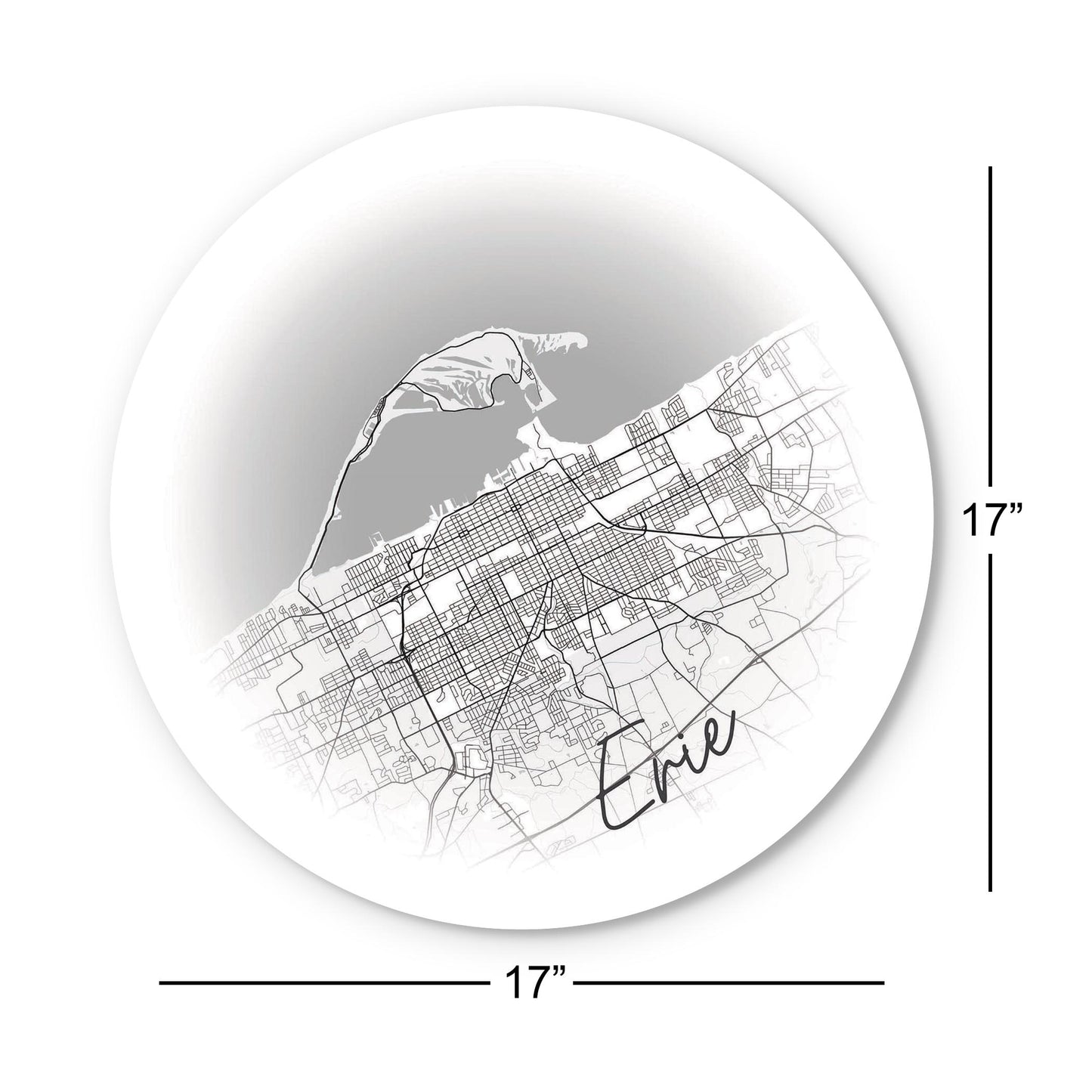 Minimalistic B&W Pennsylvania Erie Circle Map | Wood Sign | Eaches | Min 1