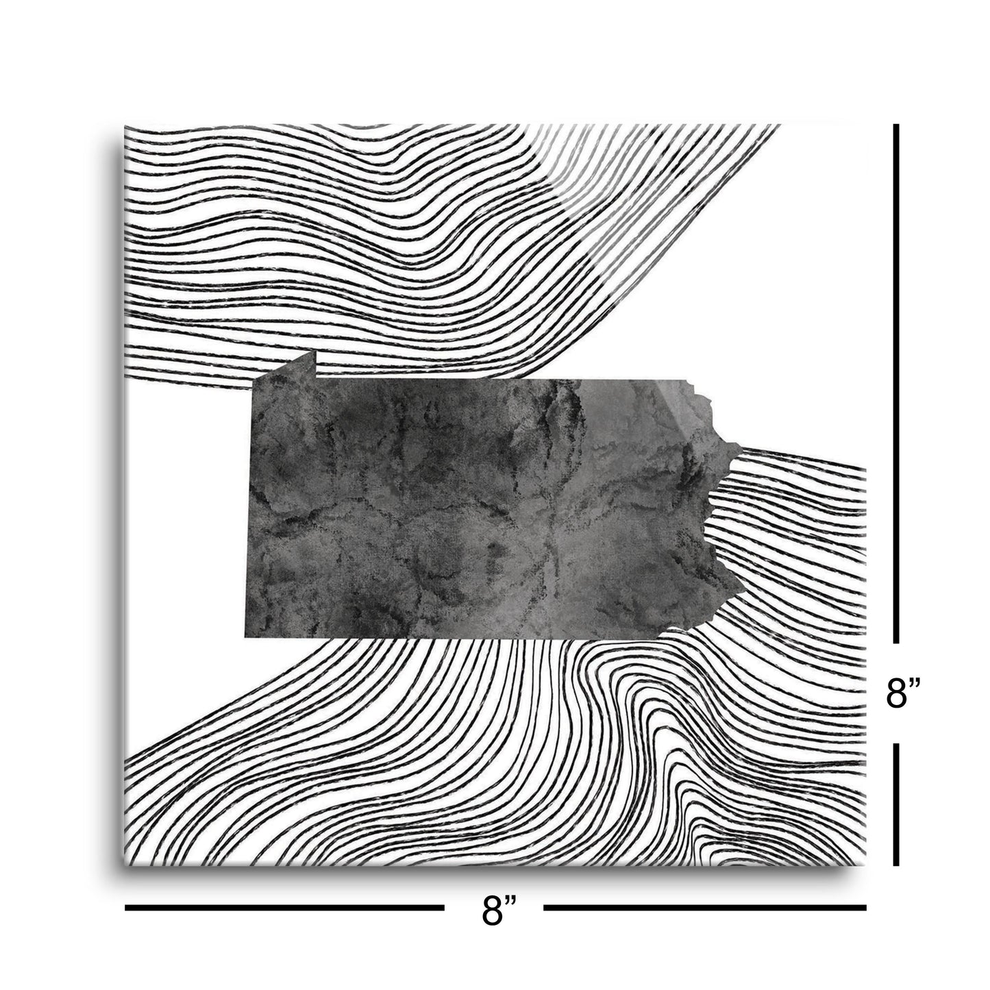 Minimalistic B&W Pennsylvania Shape Fluid Lines | Hi-Def Glass Art | Eaches | Min 2