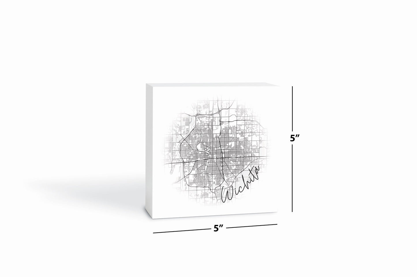 Minimalistic B&W Kansas Wichita Circle Map| Wood Block | Eaches | Min 4
