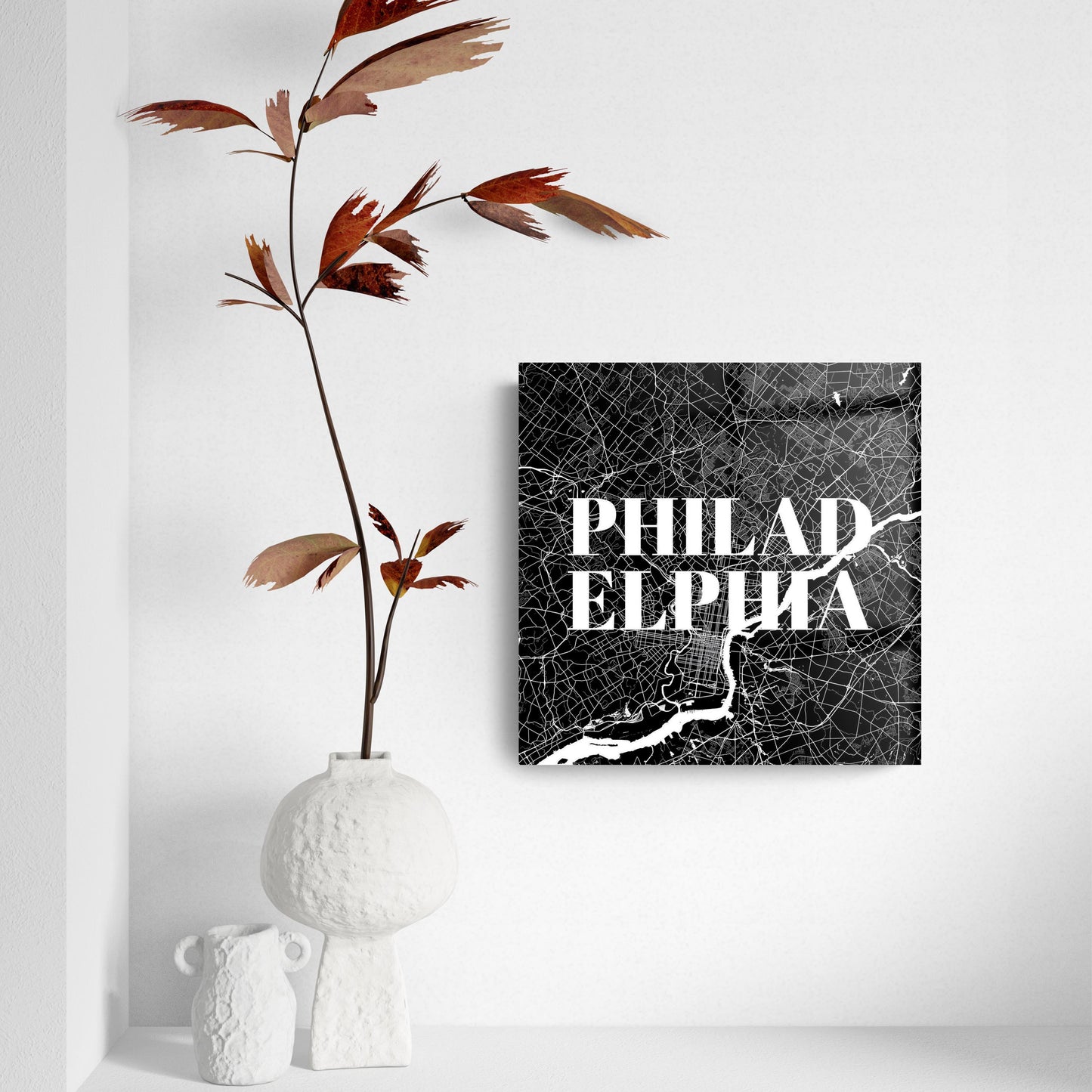 Minimalistic B&W Pennsylvania Philadelphia Map | Hi-Def Glass Art | Eaches | Min 2