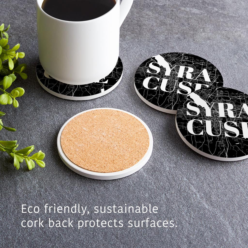 Minimalistic B&W New York Syracuse Map | Absorbent Coasters | Set of 4 | Min 2