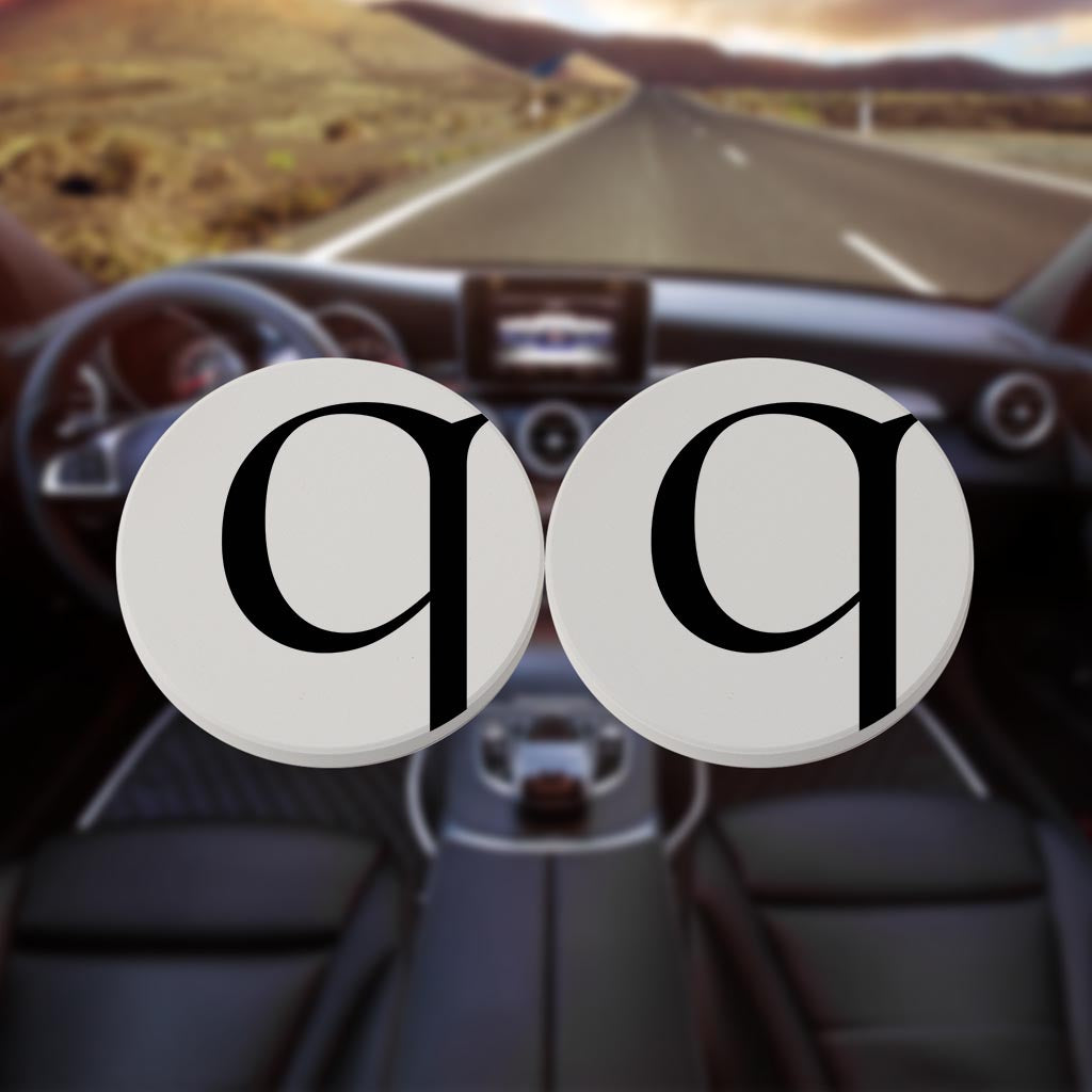 Minimalist Monogram Q Circle | Absorbent Car Coasters | Set of 2 | Min 4