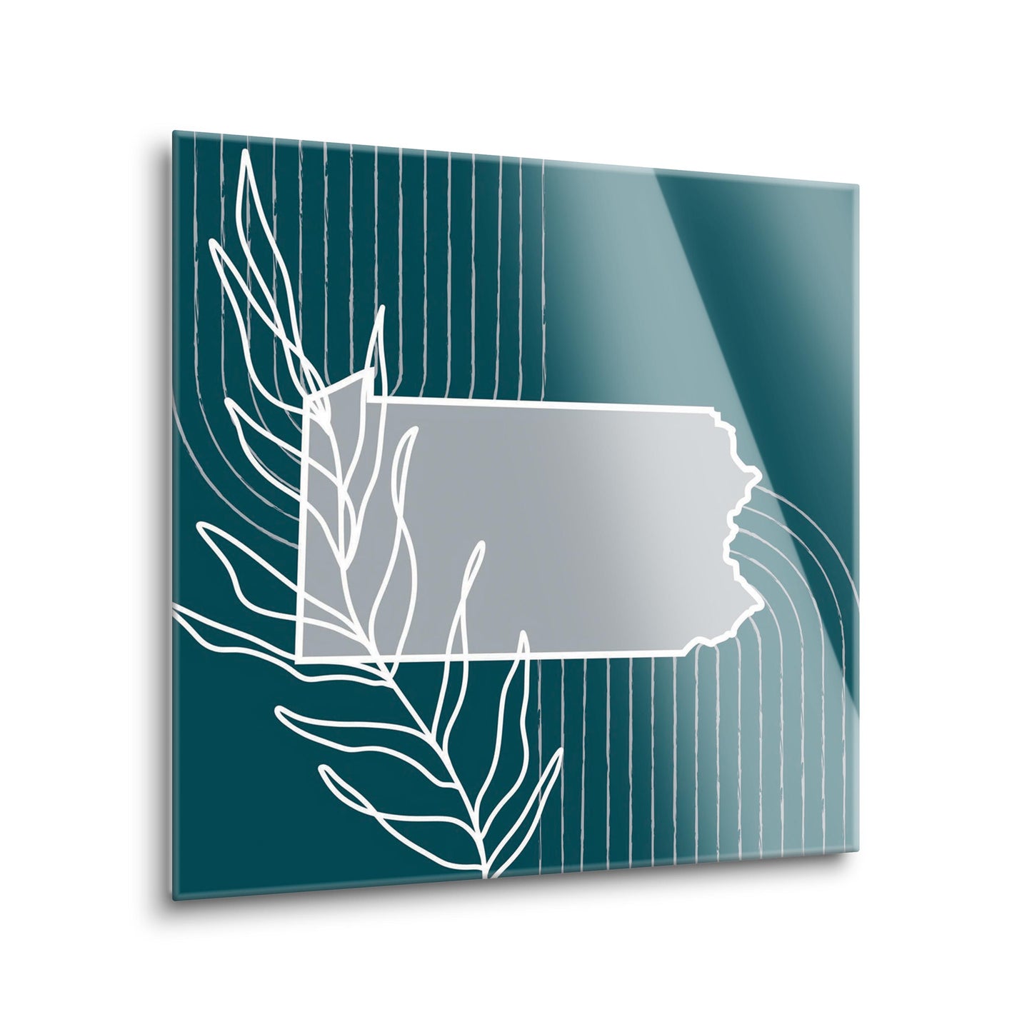 Modern Minimalist Pennsylvania Shape With Leaf | Hi-Def Glass Art | Eaches | Min 2