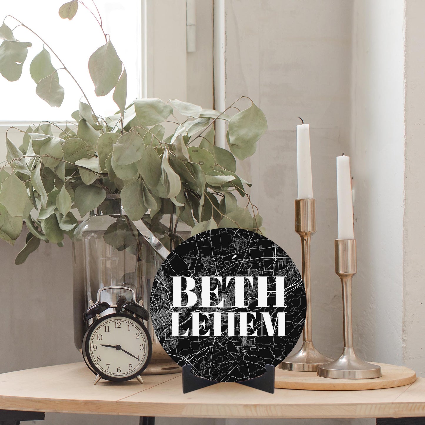Minimalistic B&W Pennsylvania Bethlehem Map | Wood Sign | Eaches | Min 1