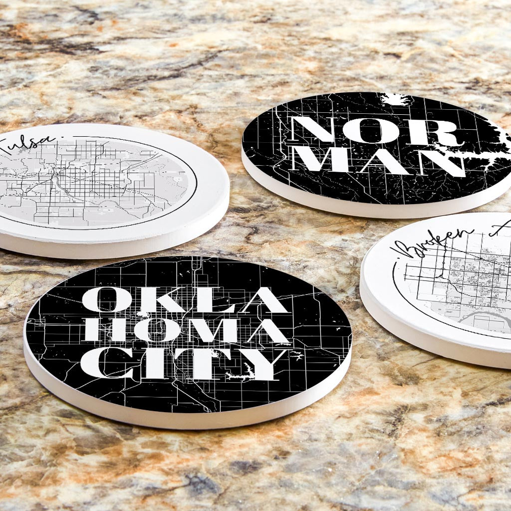 Modern Black White Oklahoma Set | Absorbent Coasters | Set of 4 | Min 2