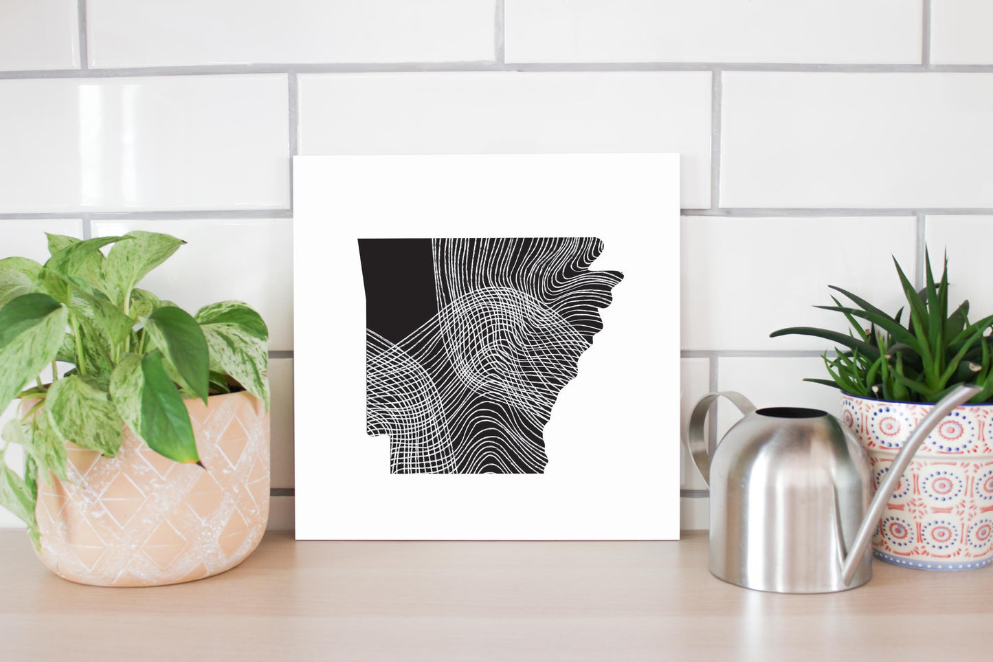 B&W Minimalist Arkansas Fluid Lines | Wood Sign | Eaches | Min 2