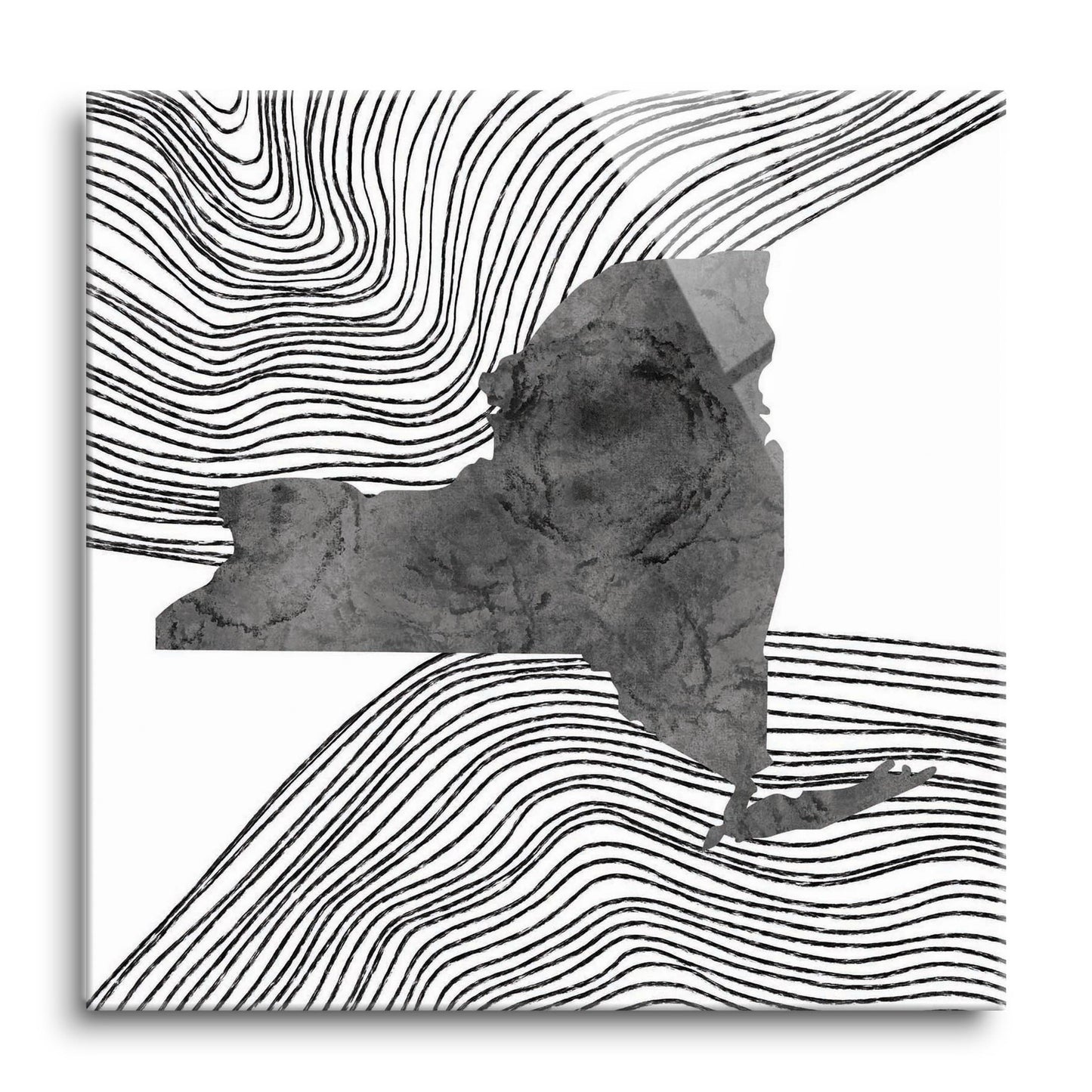 Minimalistic B&W New York State With Fluid Lines | Hi-Def Glass Art | Eaches | Min 1