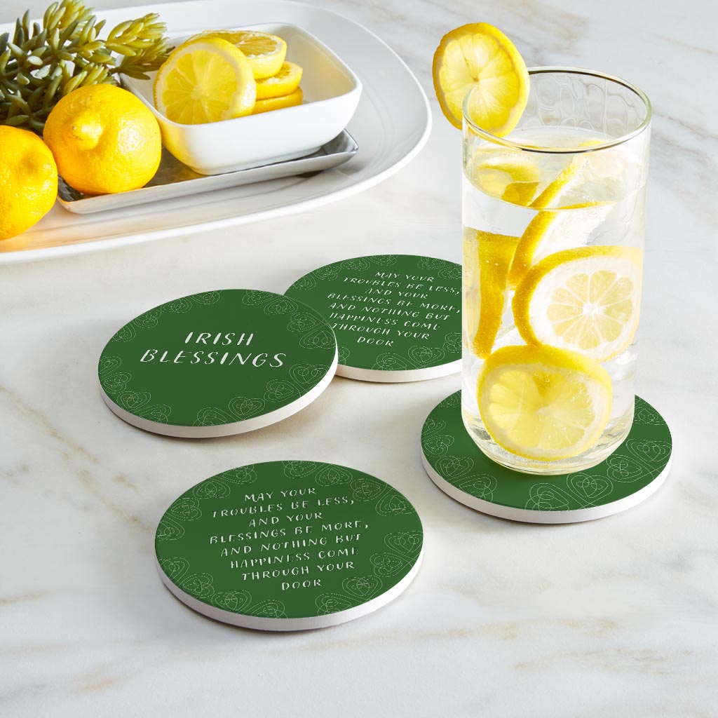 Dark Green Shamrock Irish Blessings Poem | Absorbent Coasters | Set of 4 | Min 2