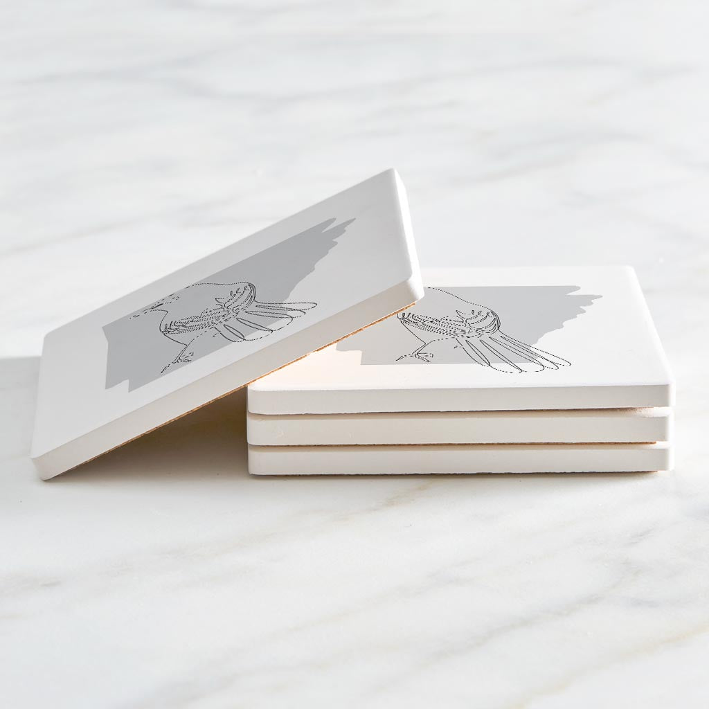 B&W Minimalist Arkansas Single Line Bird | Absorbent Coasters | Set of 4 | Min 2