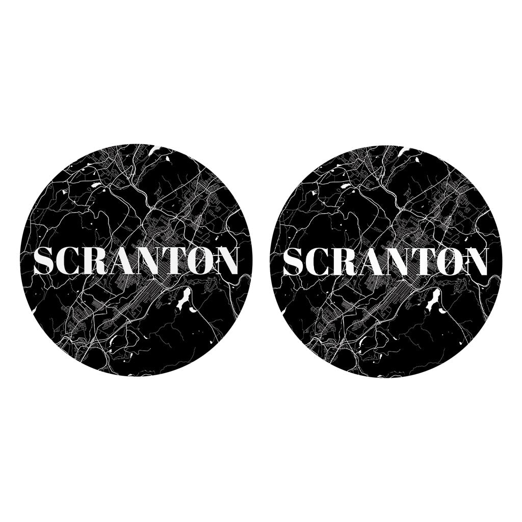 Minimalistic B&W Pennsylvania Scranton Map | Absorbent Car Coasters | Set of 2 | Min 4