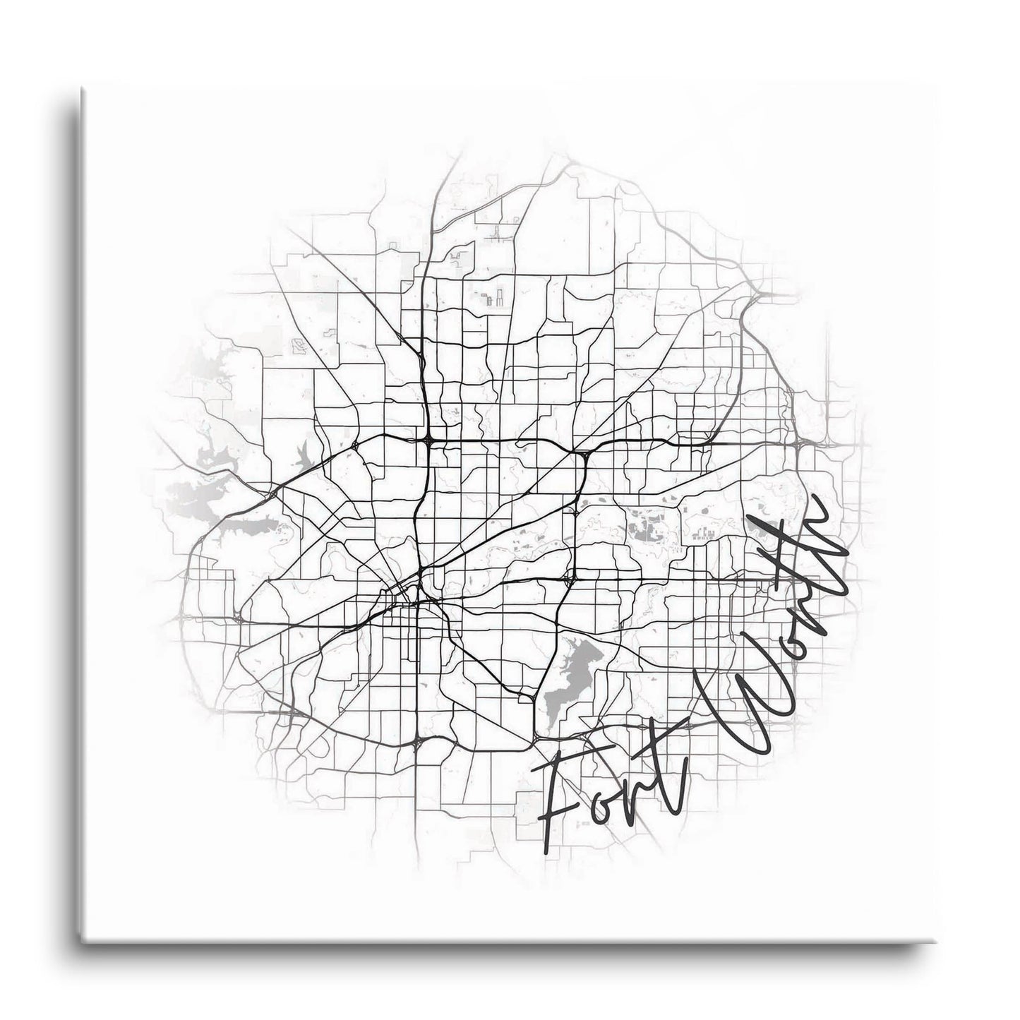 Minimalistic B&W Texas Fort Worth Circle Map | Hi-Def Glass Art | Eaches | Min 1