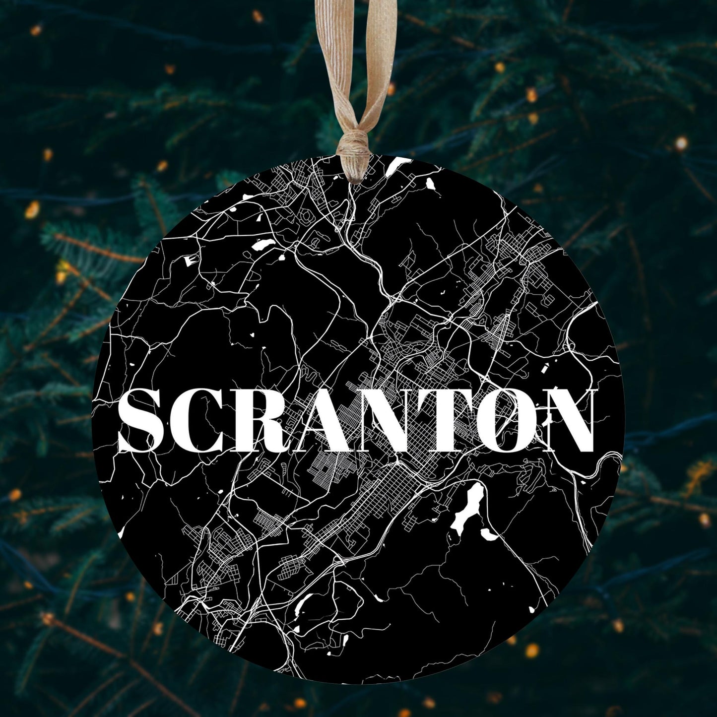 Minimalistic B&W Pennsylvania Scranton Map | Wood Ornament | Eaches | Min 1