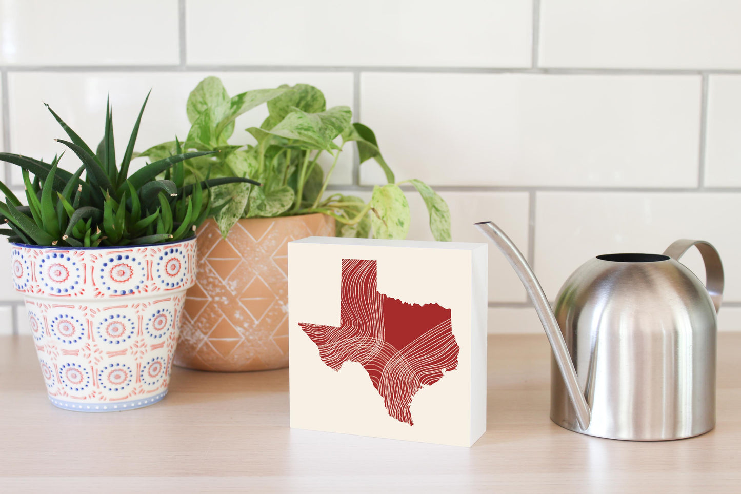 Modern Minimalist Texas Fluid Line State Shape | Wood Block | Eaches | Min 4