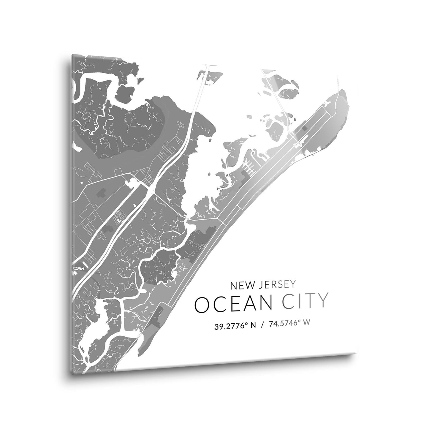 Ocean City Nj Minimalistic Map With Coordinates | Hi-Def Glass Art | Eaches | Min 2