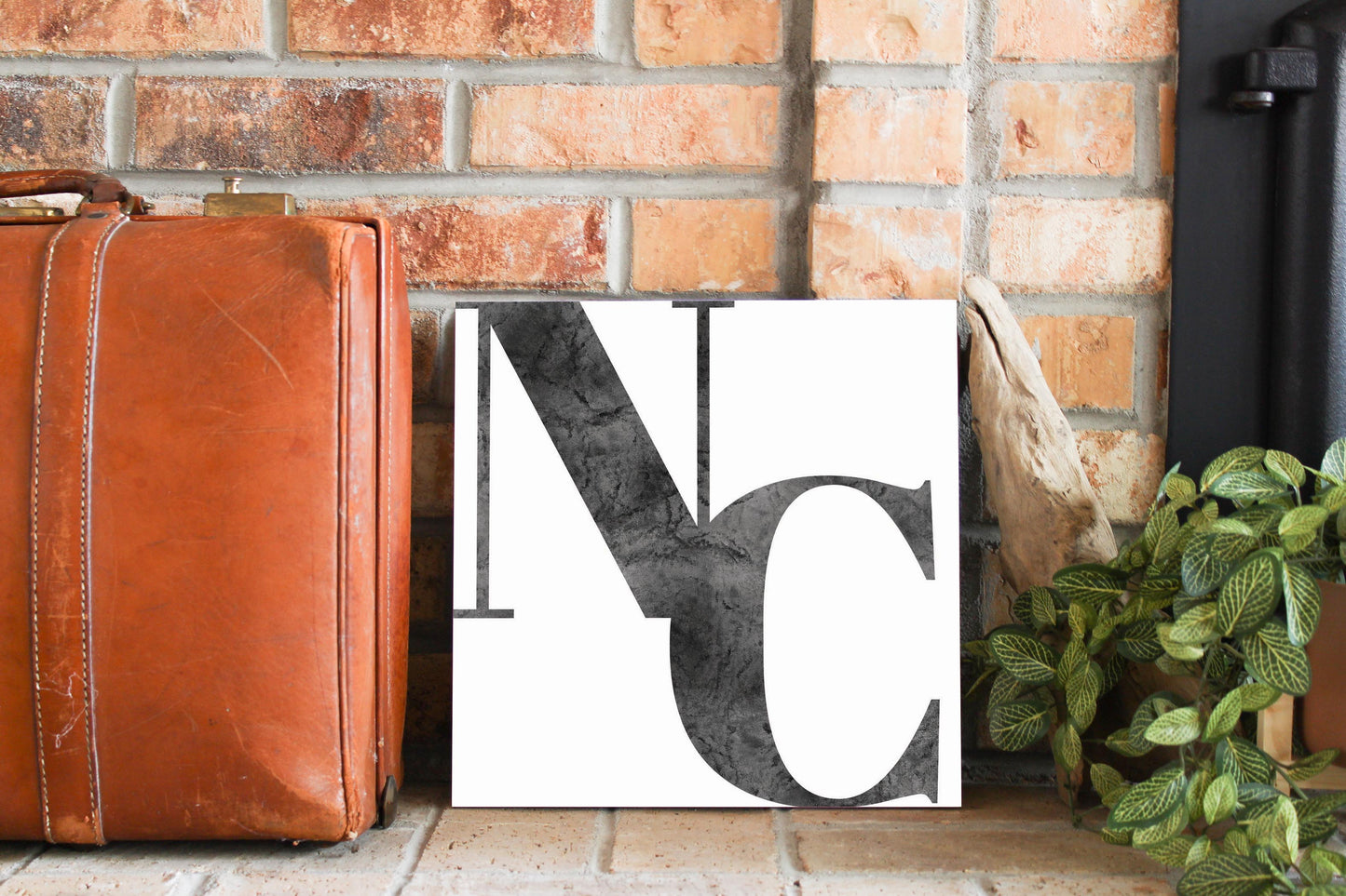 Minimalistic B&W North Carolina White Initials | Wood Sign | Eaches | Min 2