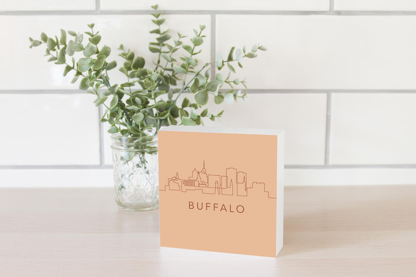 Modern Minimalistic New York Buffalo Skyline | Wood Block | Eaches | Min 4