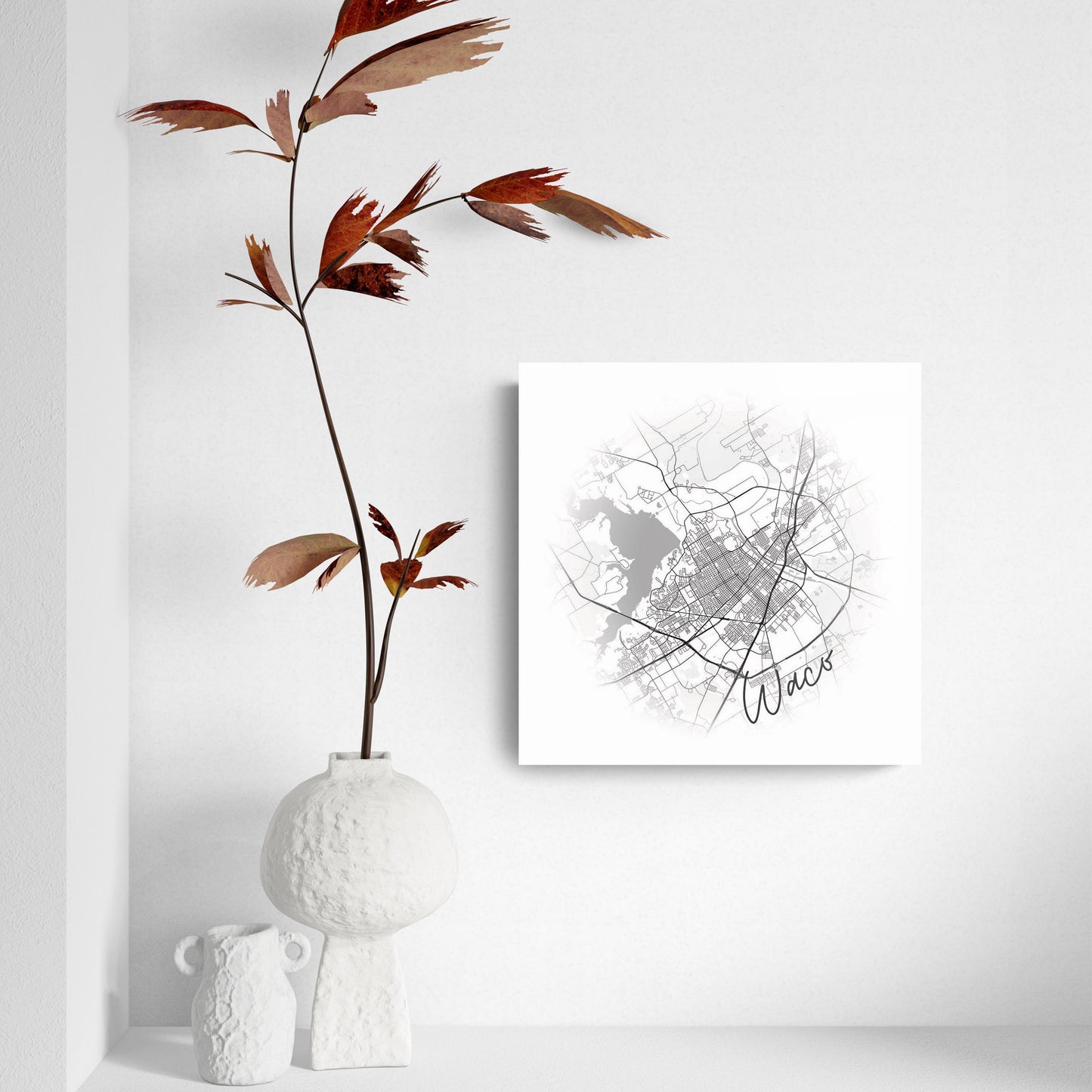 Minimalistic B&W Texas Waco Circle Map | Hi-Def Glass Art | Eaches | Min 2