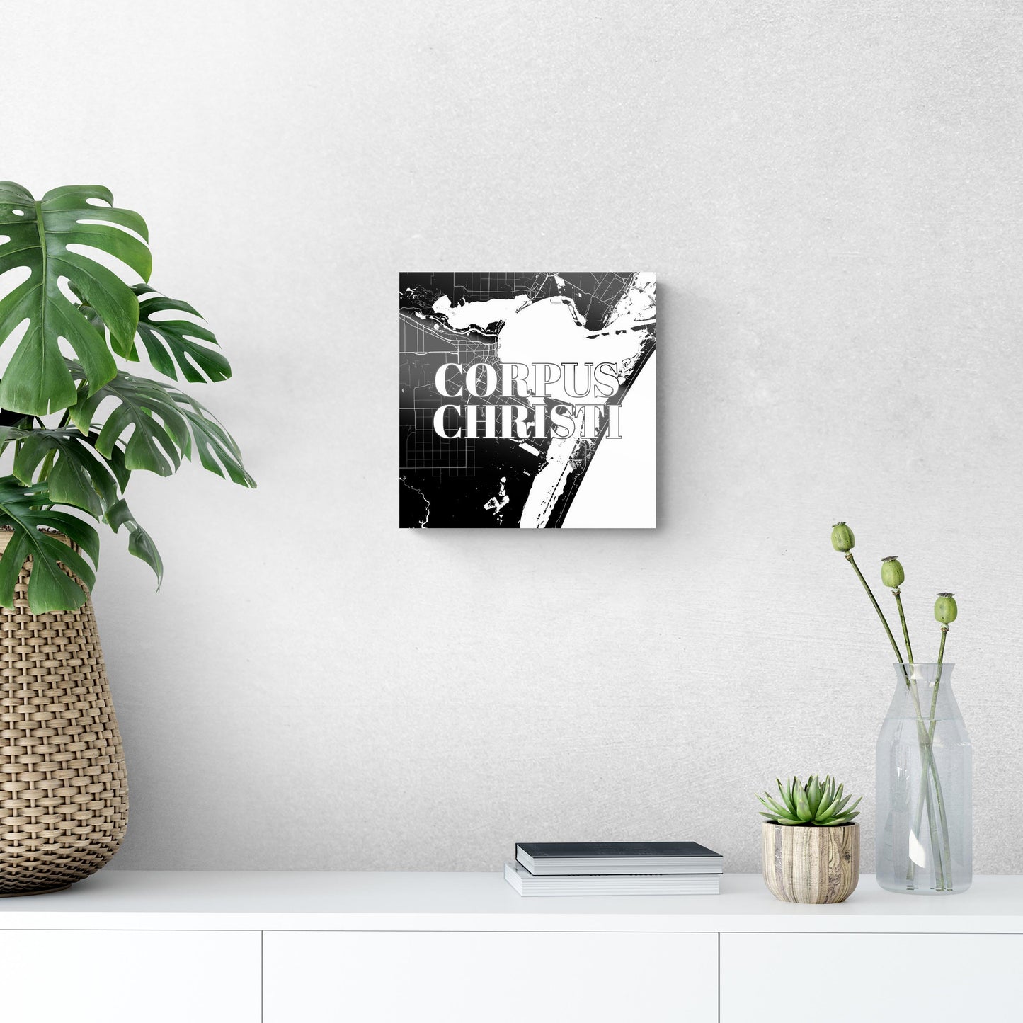 Minimalistic B&W Texas Corpus Christi Map | Hi-Def Glass Art | Eaches | Min 1