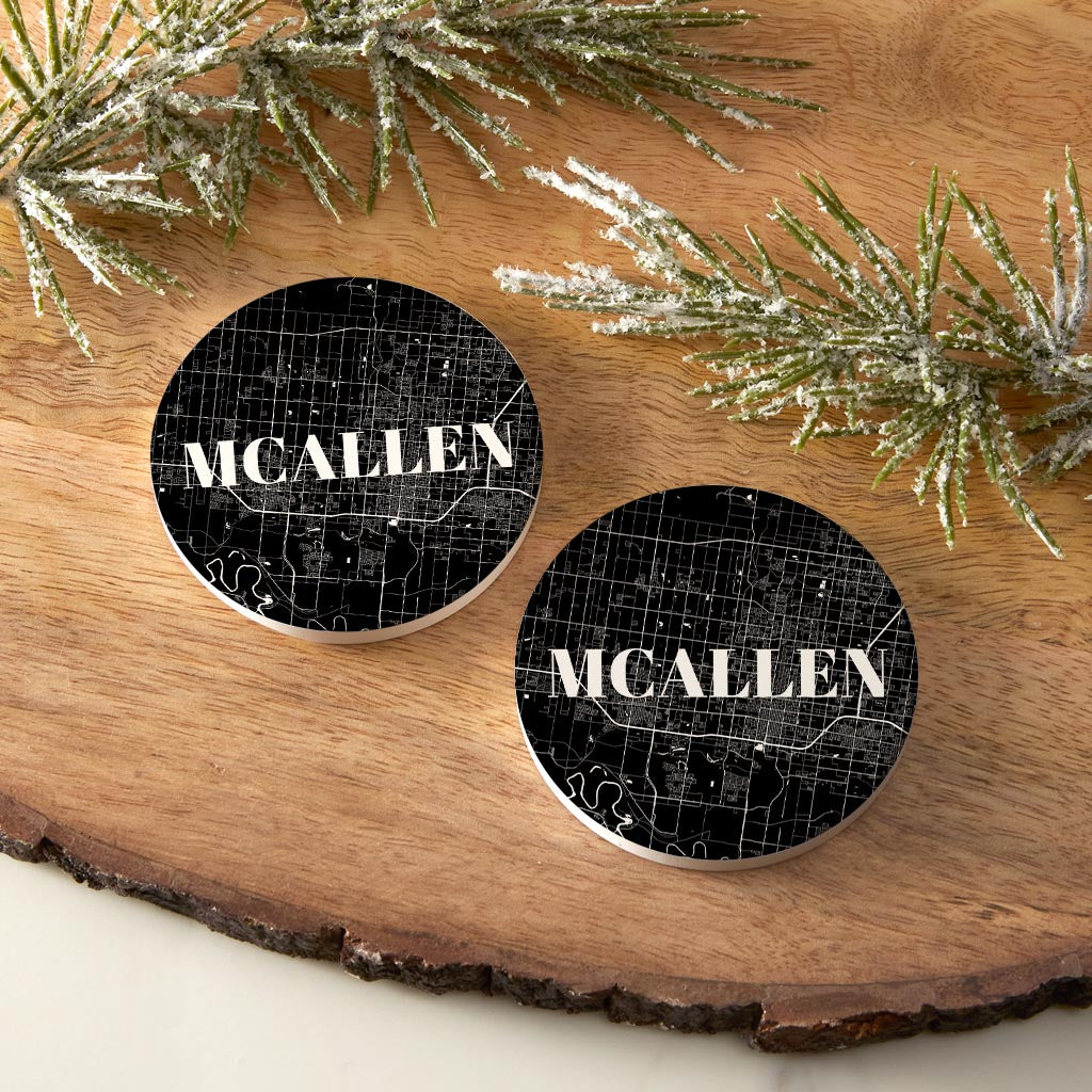 Minimalistic B&W Texas Mcallen Map | Absorbent Car Coasters | Set of 2 | Min 4