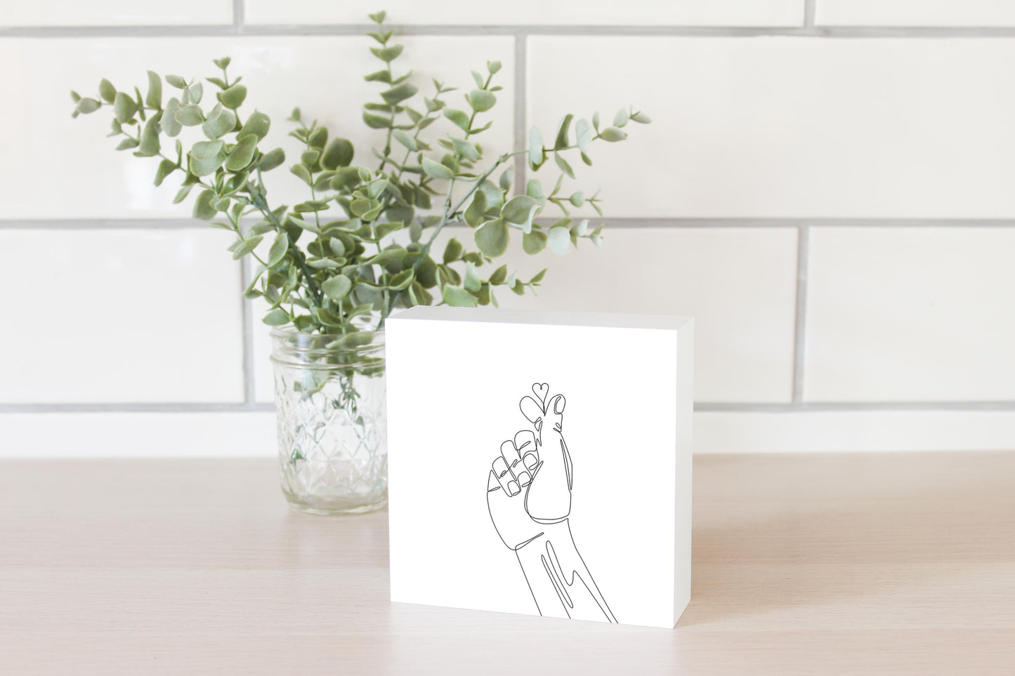 Tiny Heart Hand Sign Line Drawing| Wood Block | Eaches | Min 4
