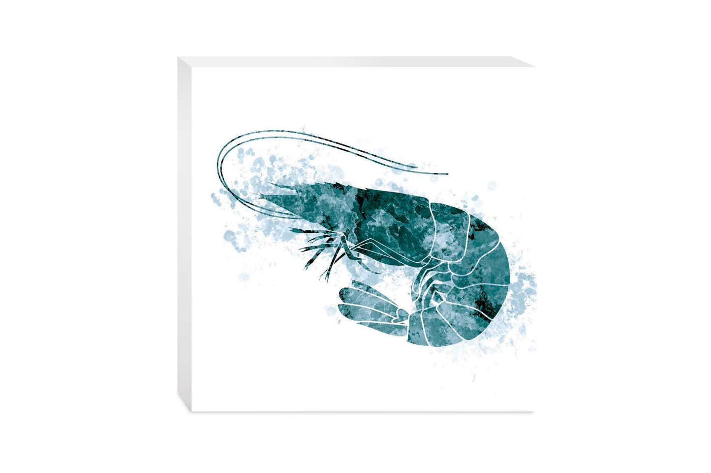Blue White Water Color Shrimp | Wood Block | Eaches | Min 2