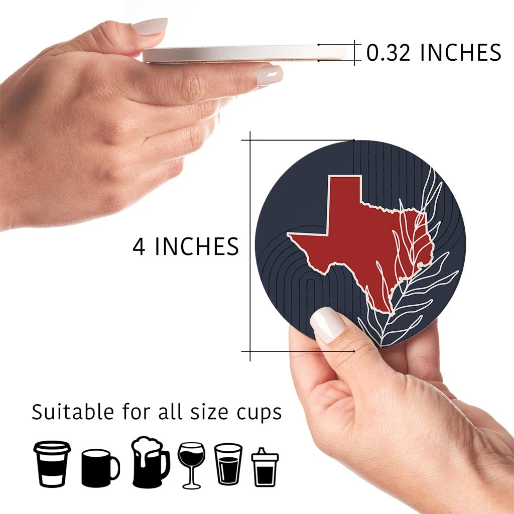 Modern Minimalist Texas Colors Shape Leaf | Absorbent Coasters | Set of 4 | Min 2