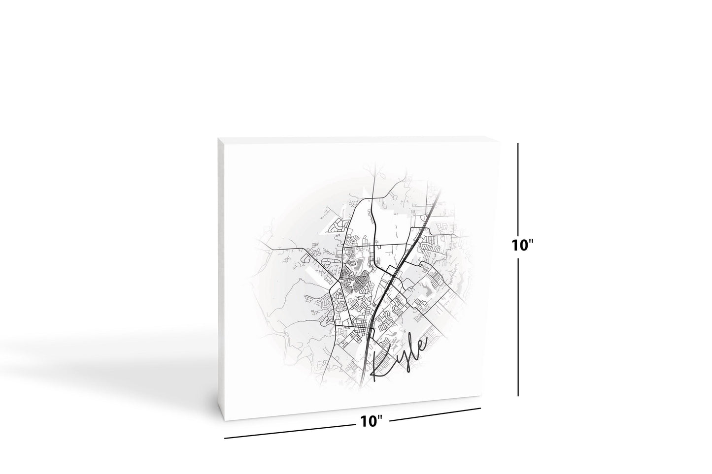 Minimalistic B&W Texas Kyle Circle Map | Wood Block | Eaches | Min 2