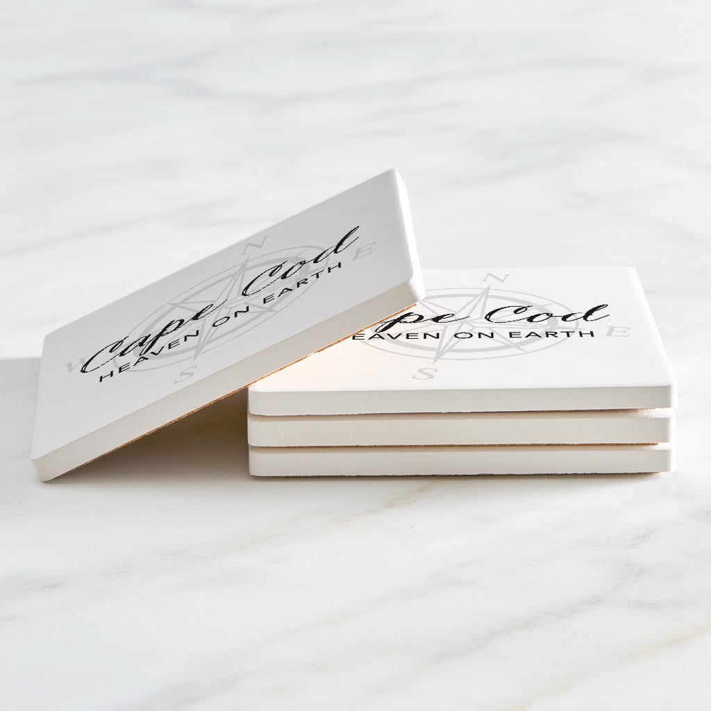 Minimalistic B&W Cape Cod Heaven On Earth | Absorbent Coasters | Set of 4 | Min 2