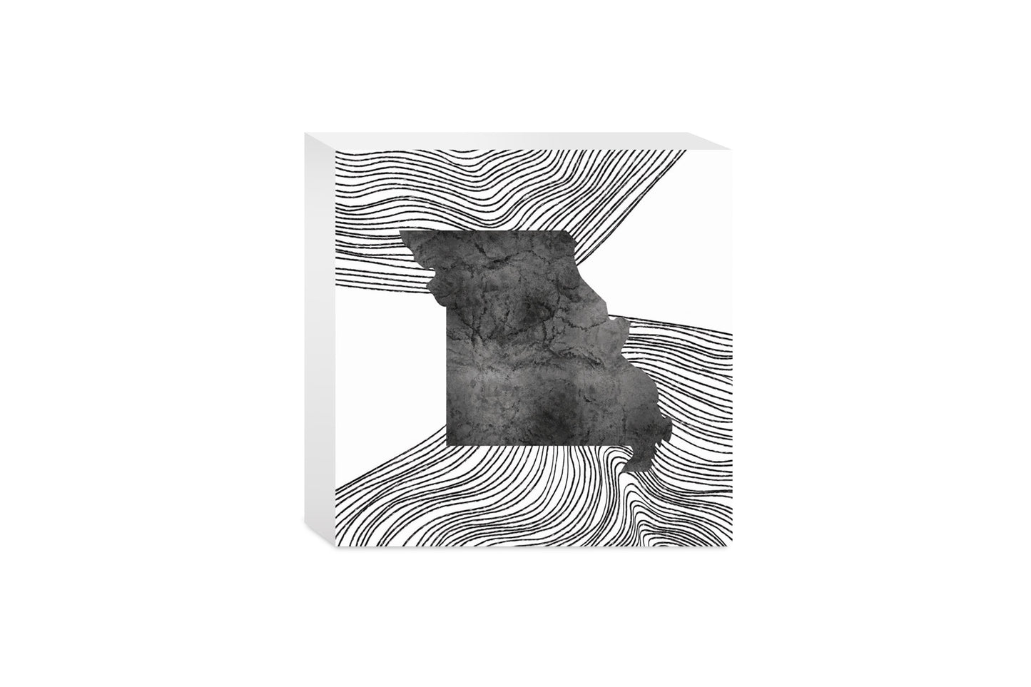 Minimalist B&W Missouri State With Fluid Lines | Wood Block | Eaches | Min 4