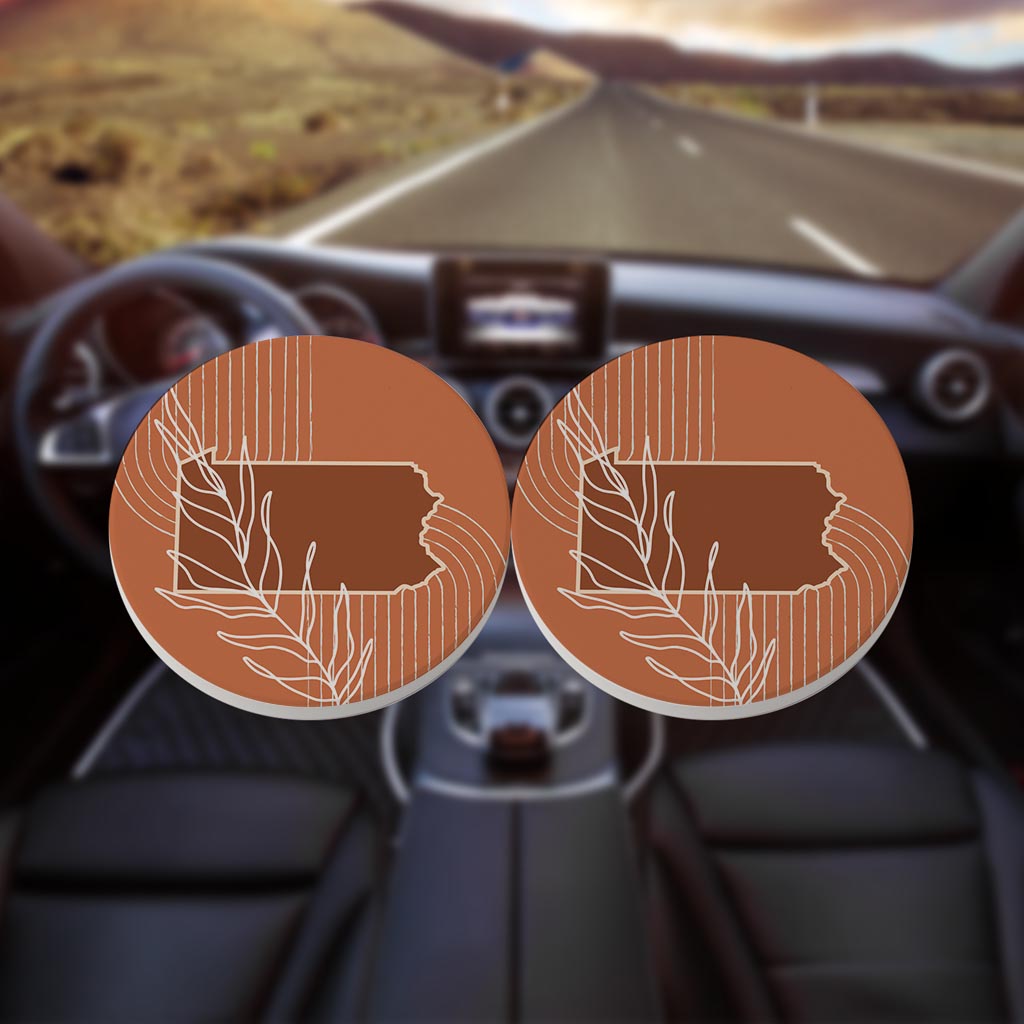 Modern Minimalist Pennsylvania State Leaf | Absorbent Car Coasters | Set of 2 | Min 4