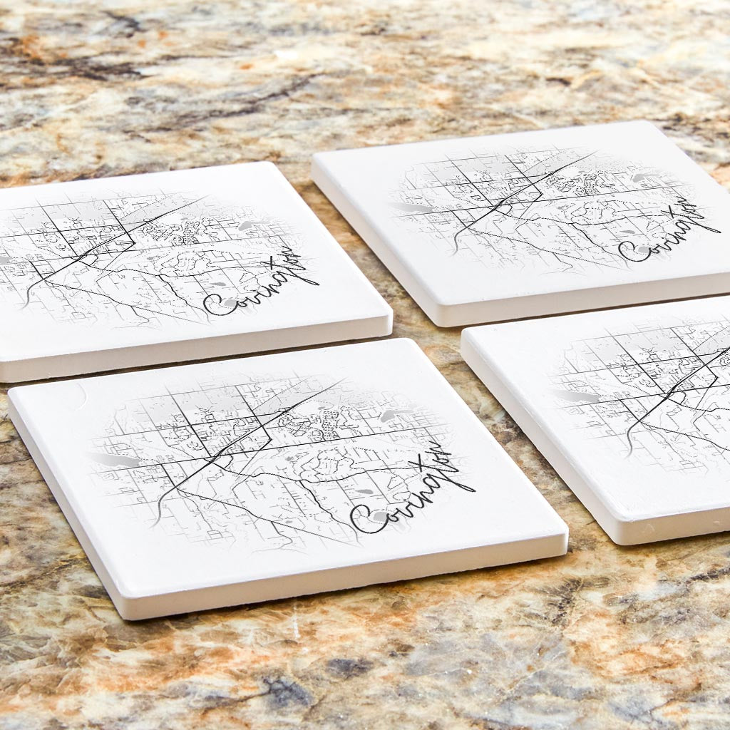Minimalistic B&W Washington Covington Circle Map | Absorbent Coasters | Set of 4 | Min 2