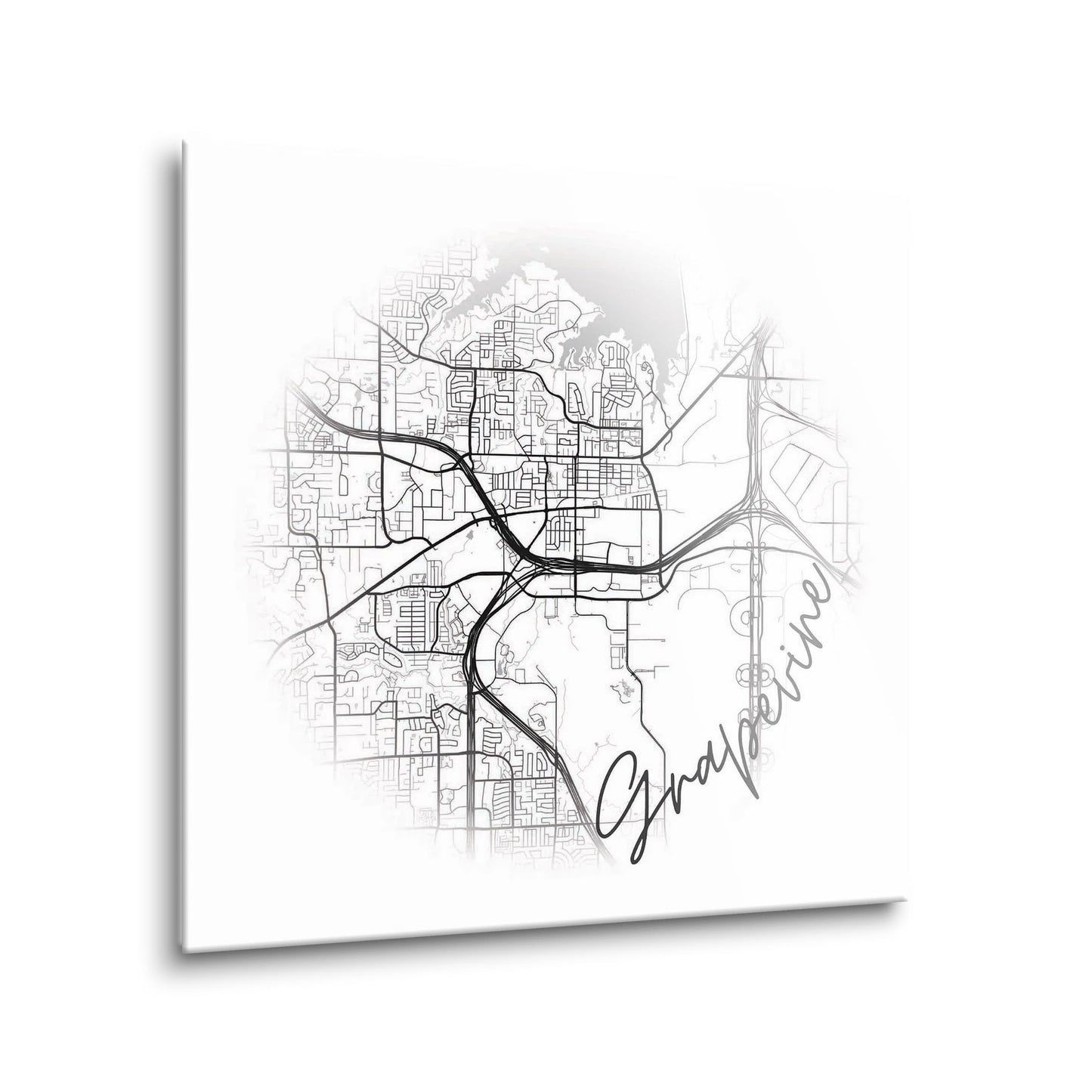 Minimalistic B&W Texas Grapevine Circle Map | Hi-Def Glass Art | Eaches | Min 1