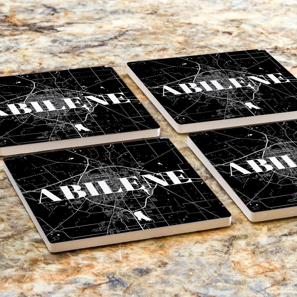 Minimalist B&W Texas Abilene Map | Absorbent Coasters | Set of 4 | Min 2