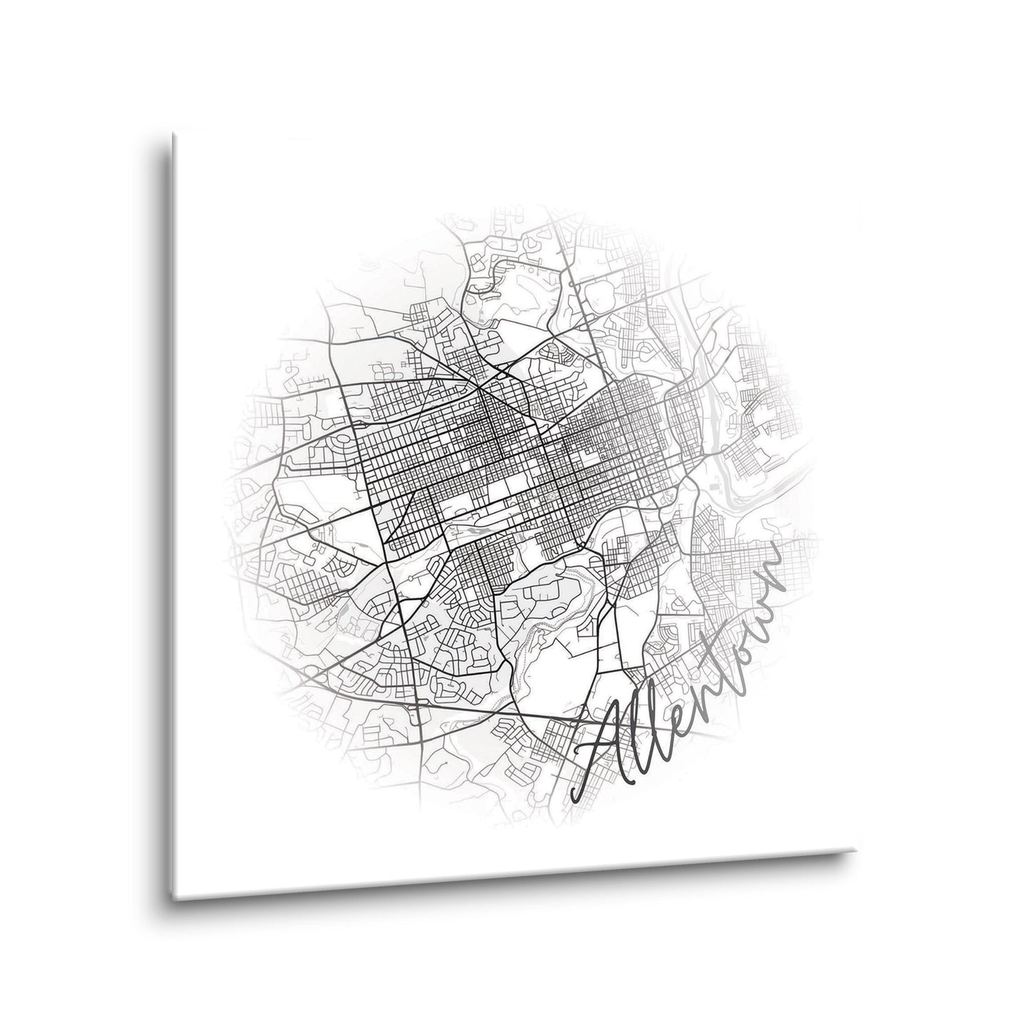Minimalistic B&W Pennsylvania Allentown Circle Map | Hi-Def Glass Art | Eaches | Min 2