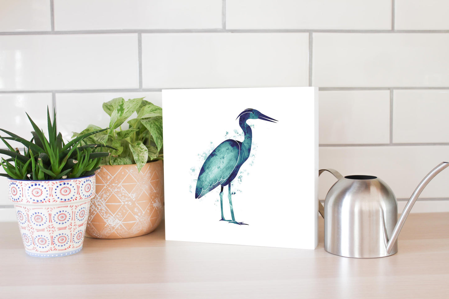 East Coast Water Color Heron | Wood Block | Eaches | Min 2