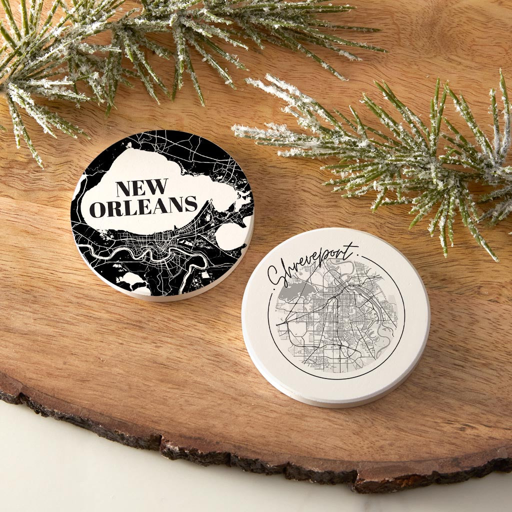 Modern Black White Louisiana Set | Absorbent Car Coasters | Set of 2 | Min 4