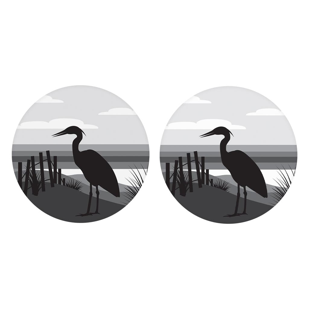 Minimalistic B&W Cape Cod Heron Illustration | Absorbent Car Coasters | Set of 2 | Min 4