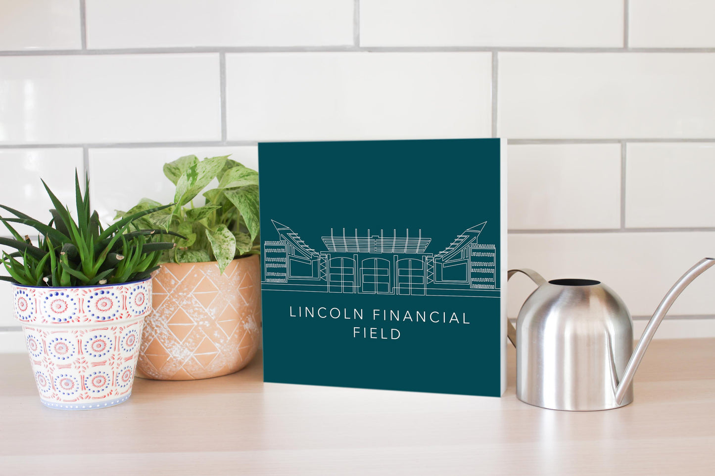 Modern Minimalist Pennsylvania Lincoln Field Line Drawing | Wood Block | Eaches | Min 2