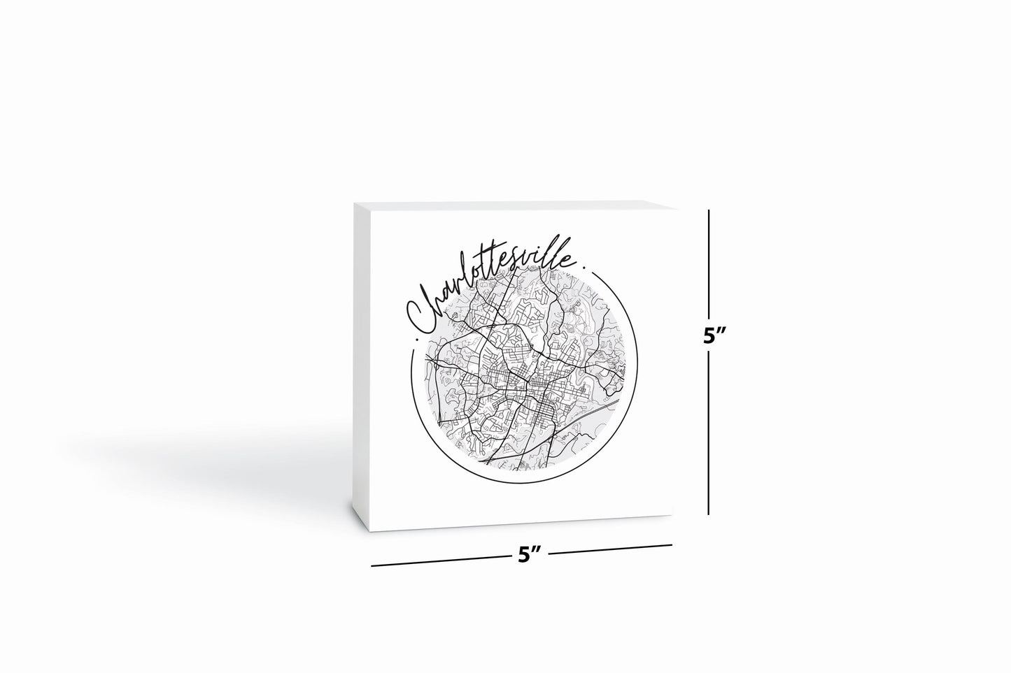 Minimalistic B&W Virginia Charlottesville Circle Map | Wood Block | Eaches | Min 4