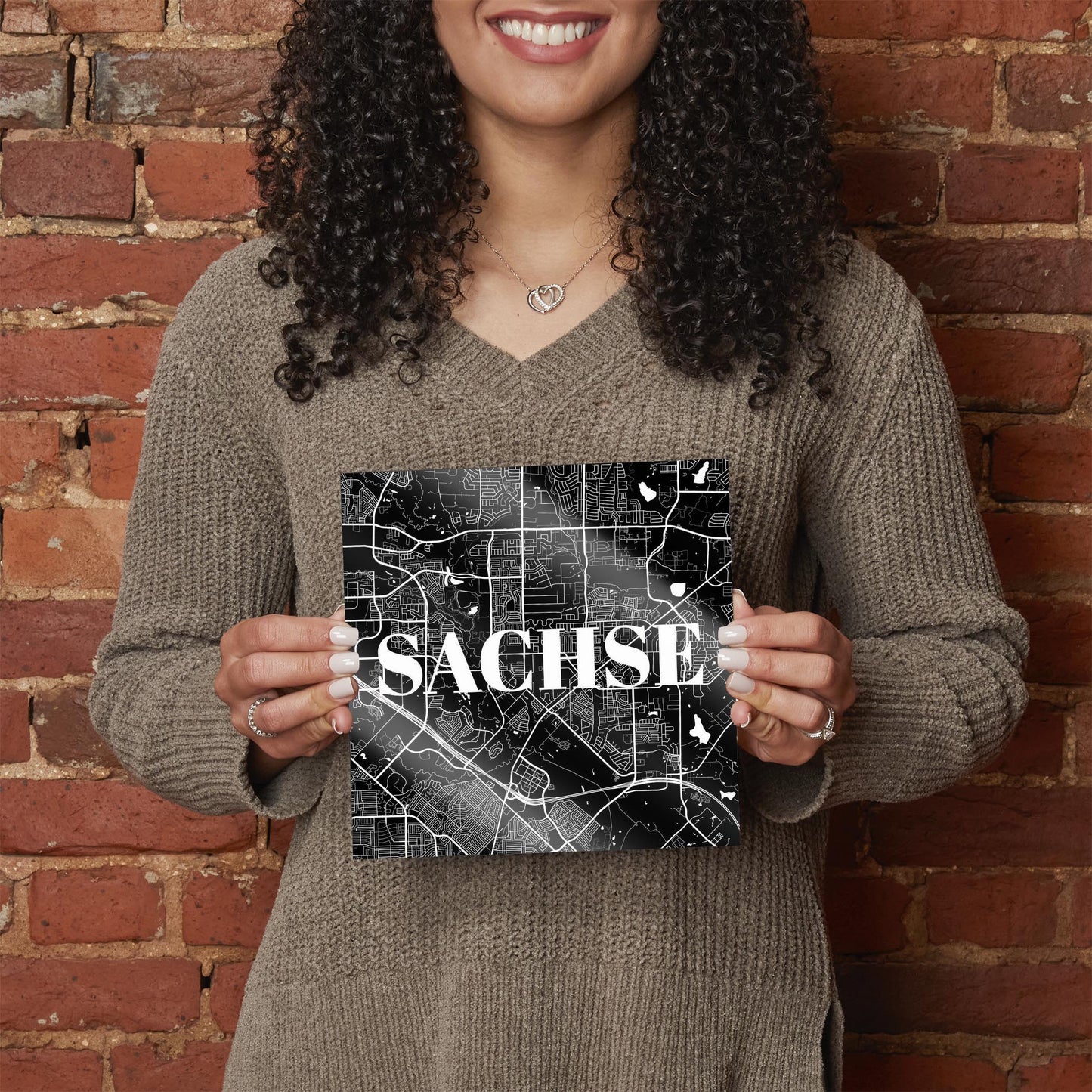 Minimalistic B&W Texas Sachse Map | Hi-Def Glass Art | Eaches | Min 2